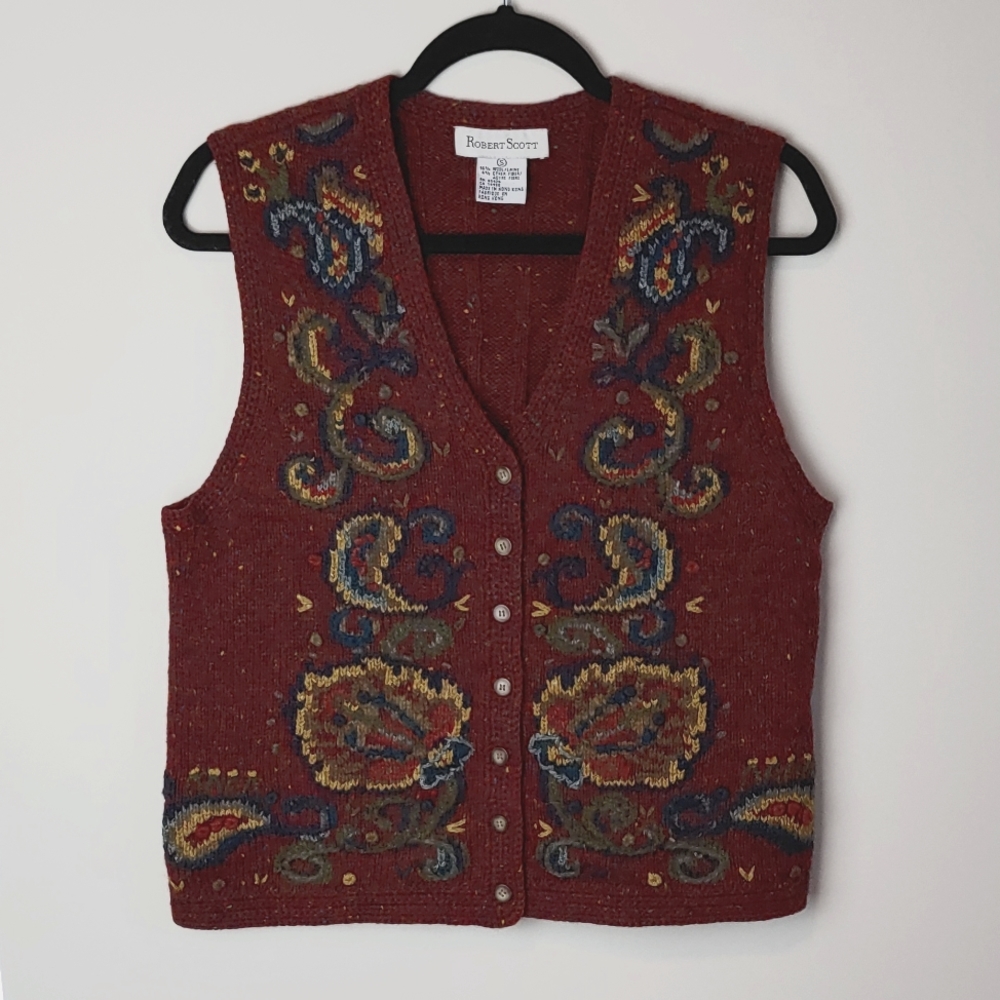 Cottagecore Burgundy Knit Wool Blend Vest